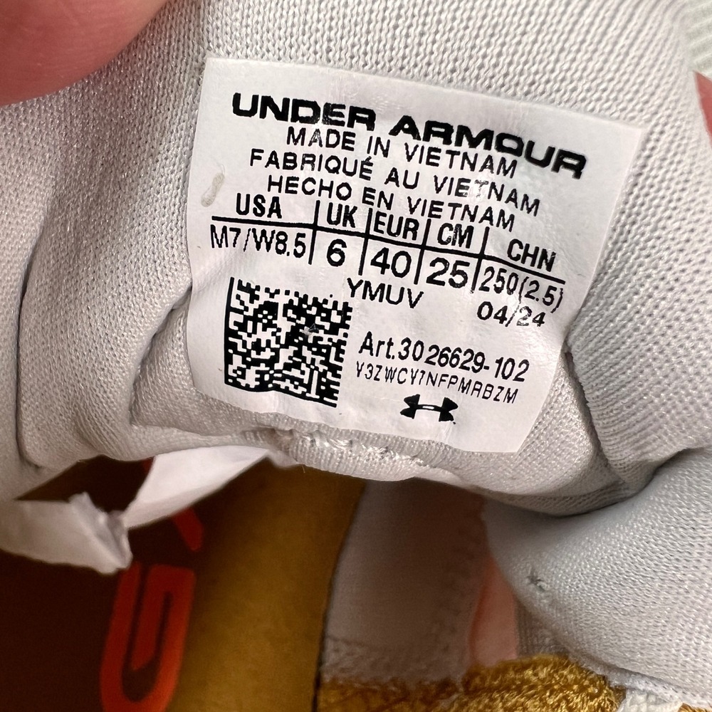 Under Armour HOVR Mega 3 Women 8.5 Grey Orange Running Shoes 3026629-102 - Picture 5 of 8